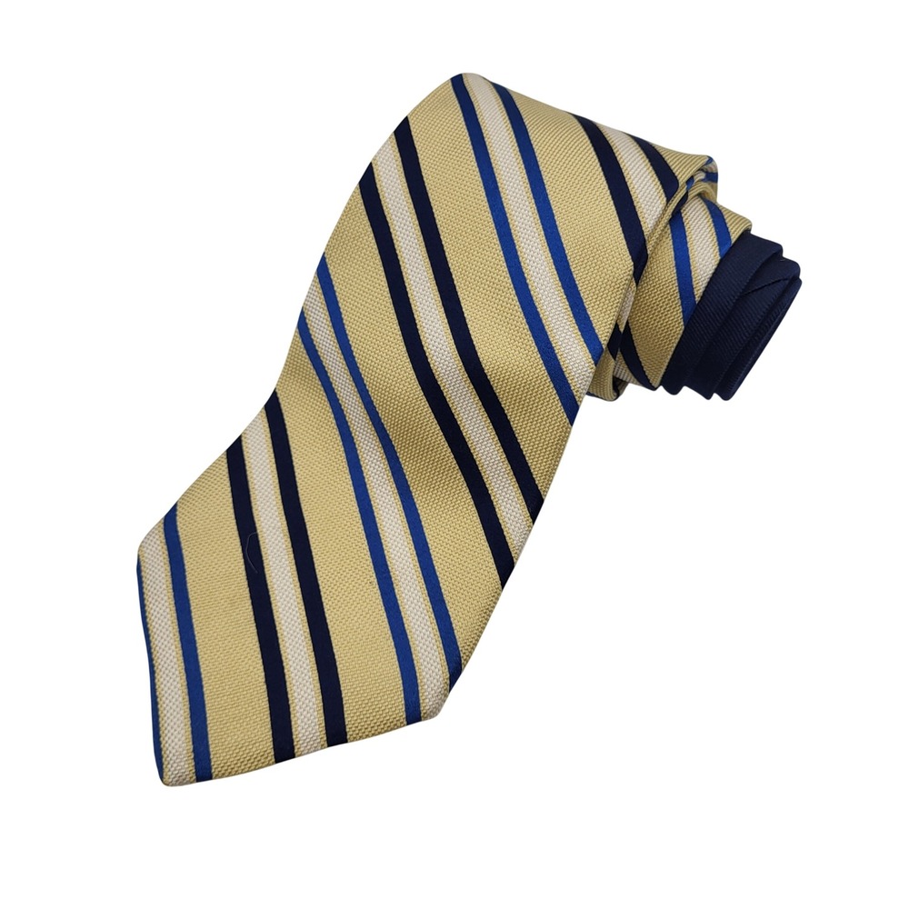 Tommy Hilfiger Silk Repp Tie Yellow Navy‎ Blue Stripe Preppy Ivy League USA Club